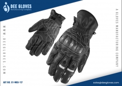 Leather Racing Motorbike Gloves Black And Grey Panel