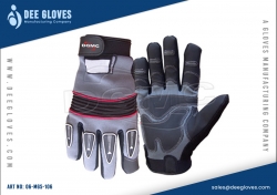 Gripper Mechanics Gloves Black Grey Panel Red Piping