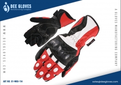 Leather Racing Motorbike Gloves Black Red And White