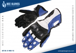 Custom Made Leather Racing Motorbike Gloves Black Blue And White