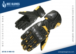 Leather Racing Motorbike Gloves Black-Yellow Leather Racing Motorbike Gloves Black-Yellow