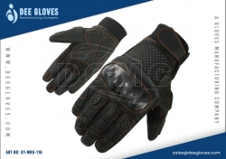 High Quality Leather Racing Motorbike Gloves Black And Brown Stitching