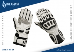 New Style Leather Racing Motorbike Gloves Black And White